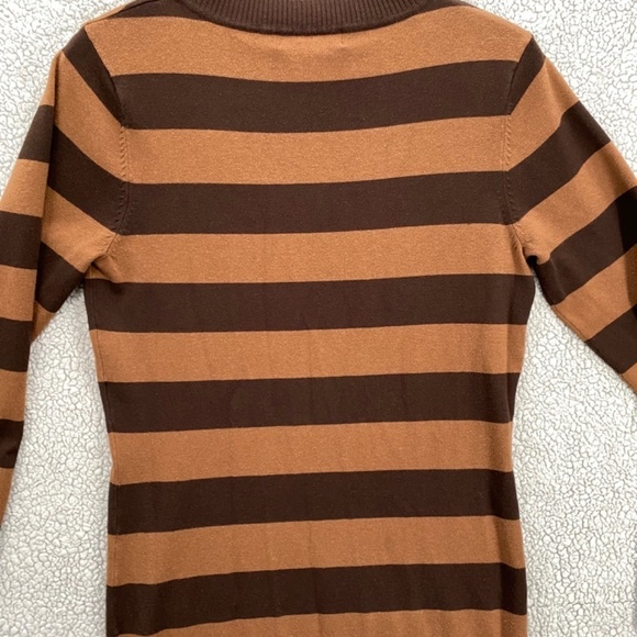 Point Zero Sweater Womens Large Long V-Neck Stripped Pull Over Long Sleeve Brown - Picture 9 of 10